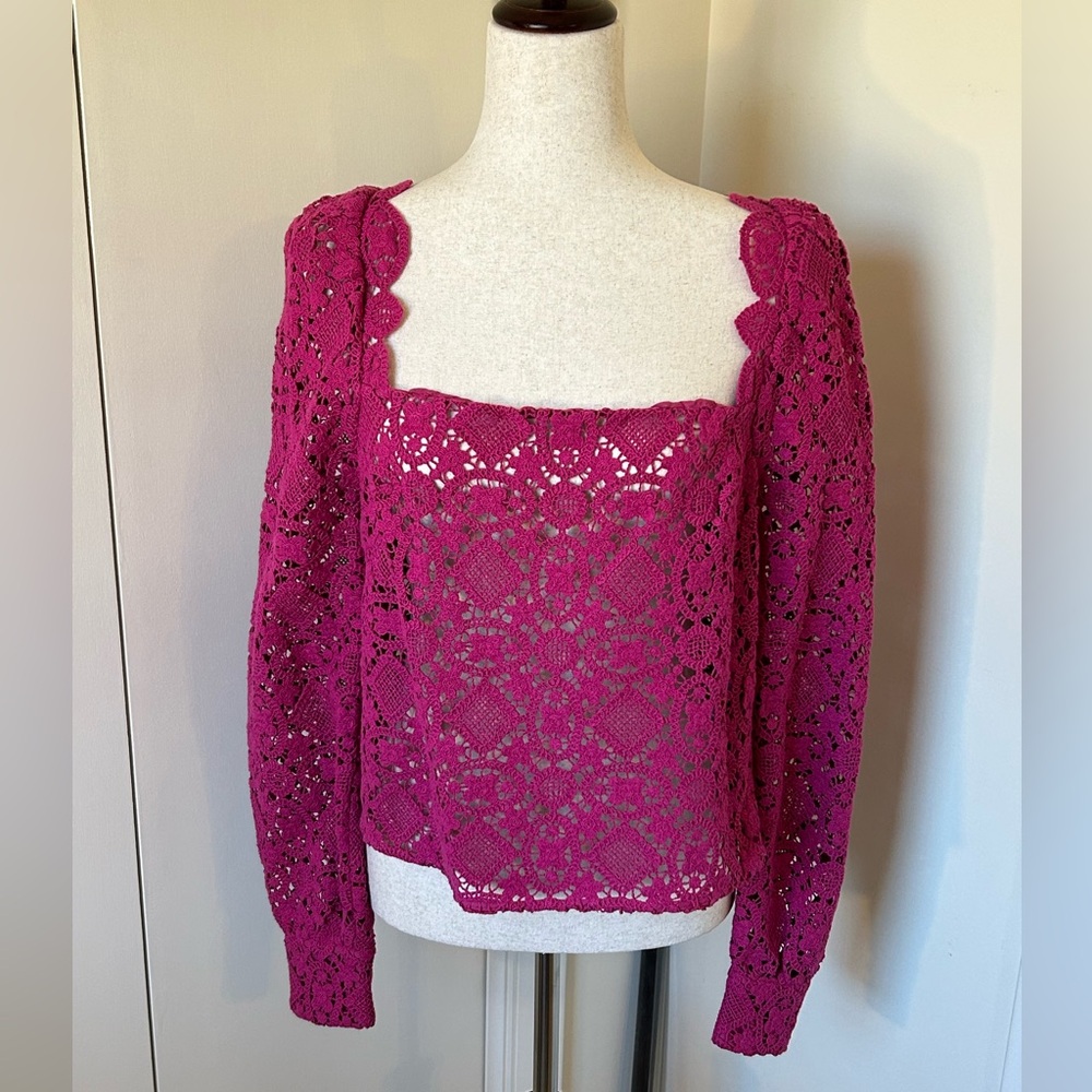 Sezane NWOT SZ 6 Alvere Lace Blouse Peony - NEVER WORN!!! - Picture 2 of 7
